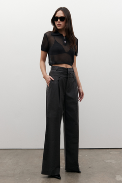 Lyla Cropped Cotton Polo Top in Navy, view 2, Bayse Brand