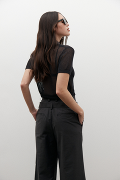 Lyla Cropped Cotton Polo Top in Navy, view 3, Bayse Brand