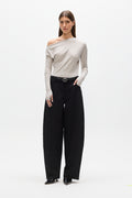 Bailey Low Rise Barrel Leg Pant in Black, view 1, Bayse Brand