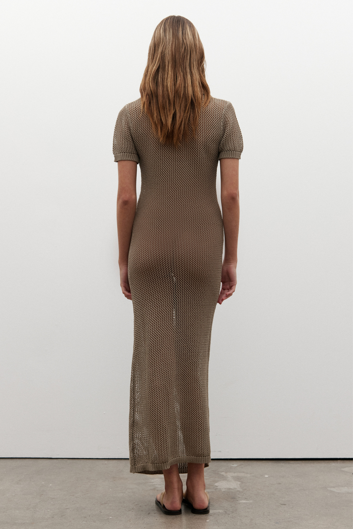 Lyla Crochet Knit Maxi Dress in Moss, view 4, Bayse Brand