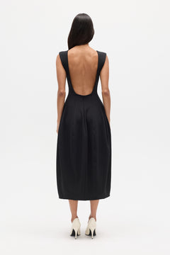 Mirabel Square Neck Midi Dress in Black, view 3, Bayse Brand