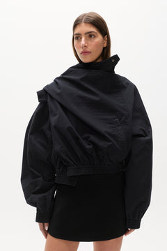 Nix Oversized Wrap Front Jacket in Black, view 2, Bayse Brand