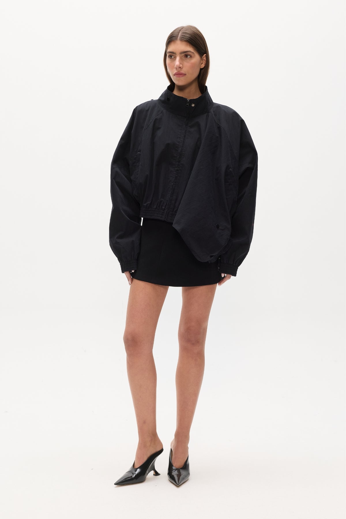 Nix Oversized Wrap Front Jacket in Black, view 4, Bayse Brand