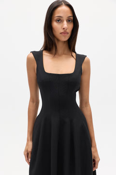 Mirabel Square Neck Midi Dress in Black, view 4, Bayse Brand