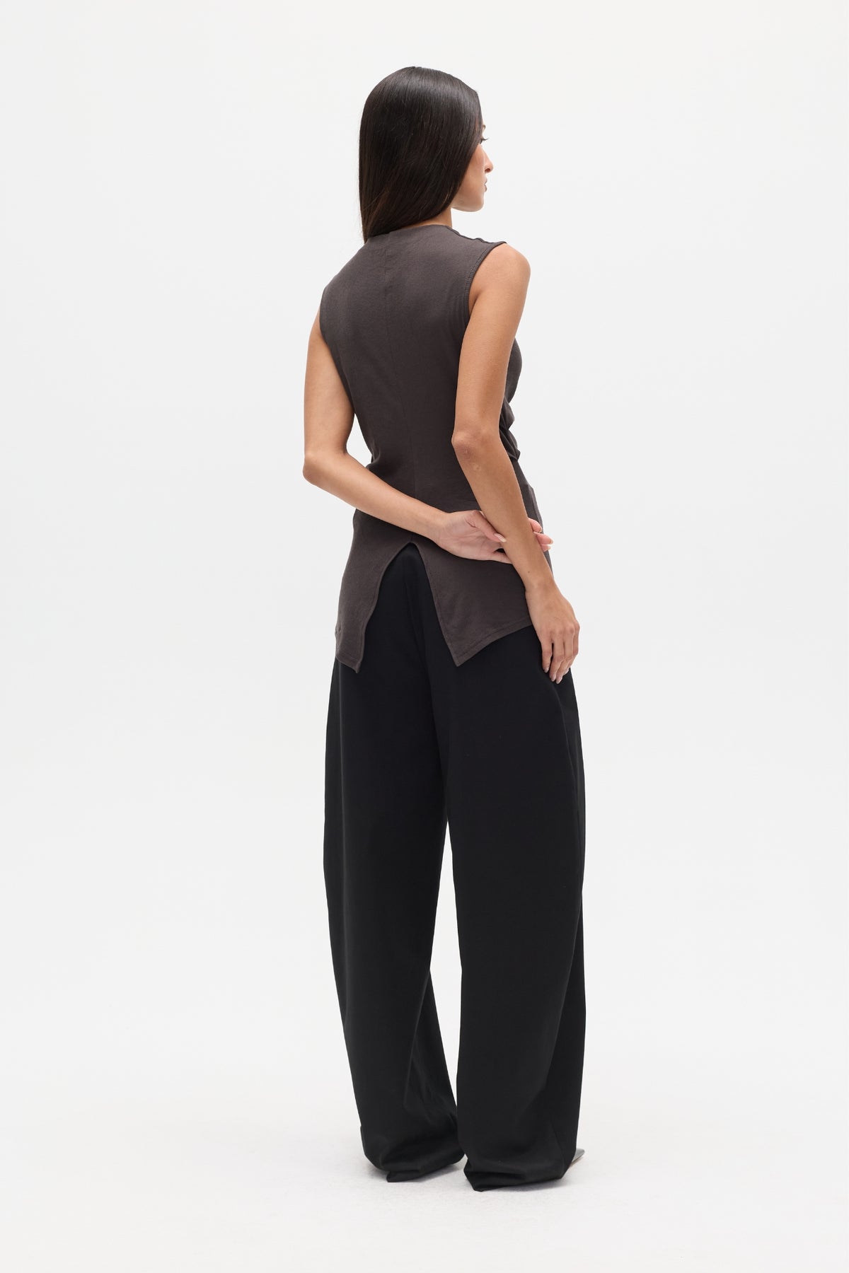 Nora Mock Neck Keyhole Top in Charcoal, view 4, Bayse Brand