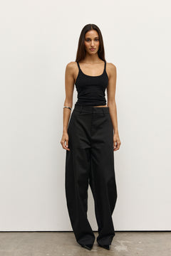 Jayla Ribbed Scoop Neck Tank in Black, view 2, Bayse Brand