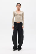 Merritt Deep V Long Sleeve Top in Almond, view 1, Bayse Brand