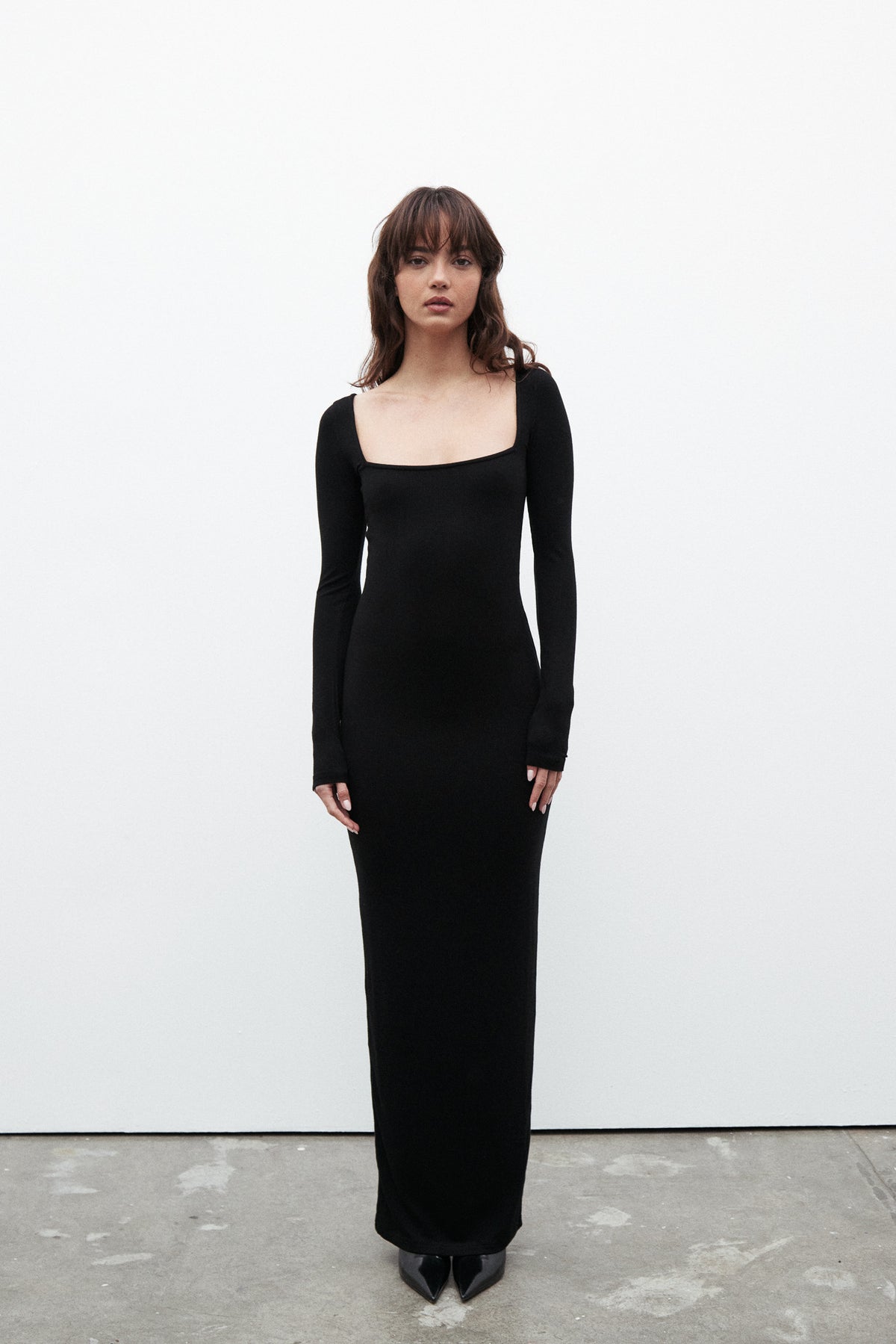 Nina Square Neck Maxi Dress in Black, view 1, Bayse Brand