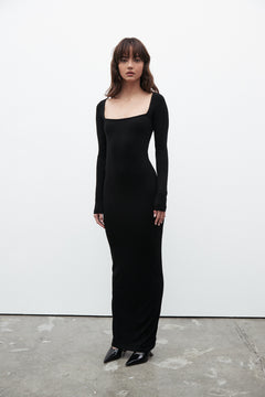 Nina Square Neck Maxi Dress in Black, view 2, Bayse Brand
