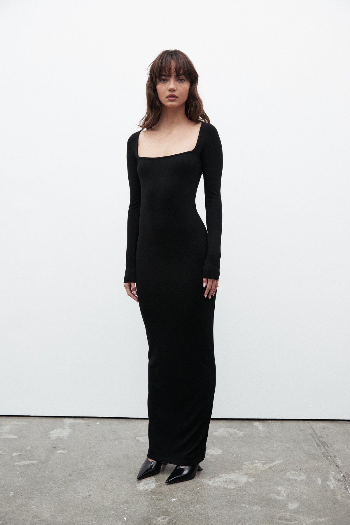 Nina Square Neck Maxi Dress in Black, view 2, Bayse Brand