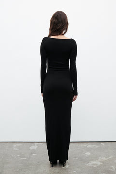 Nina Square Neck Maxi Dress in Black, view 3, Bayse Brand