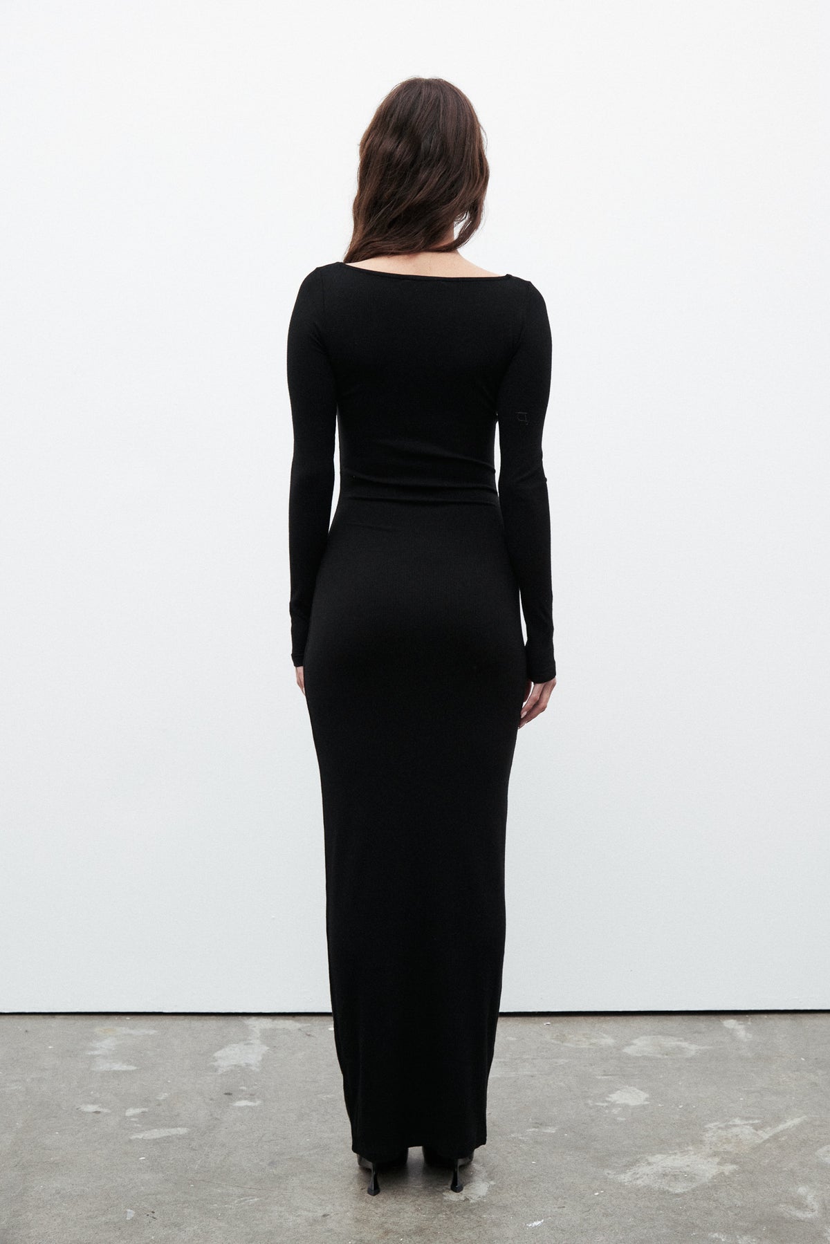 Nina Square Neck Maxi Dress in Black, view 3, Bayse Brand