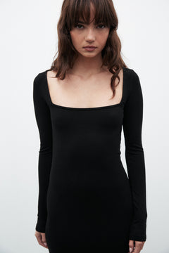 Nina Square Neck Maxi Dress in Black, view 4, Bayse Brand