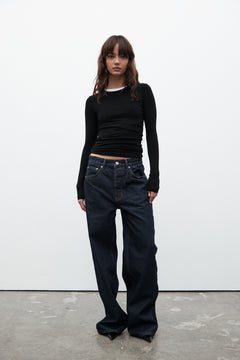 Nyla Ribbed Long Sleeve Top in Black, view 2, Bayse Brand