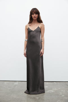 Luana V Neck Open Back Maxi Dress in Smoke, view 3, Bayse Brand