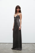 Luana V Neck Open Back Maxi Dress in Smoke, view 1, Bayse Brand