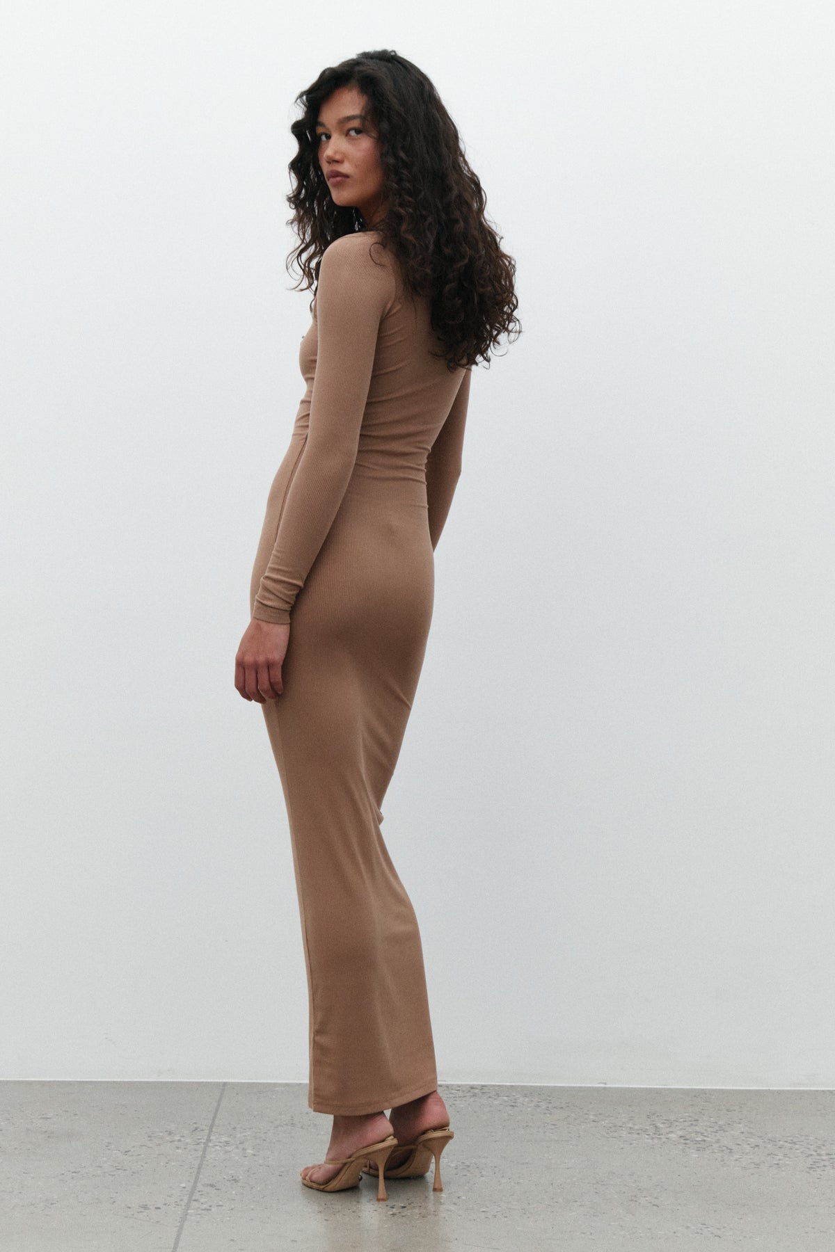 Nina Square Neck Maxi Dress in Macchiato, view 3, Bayse Brand