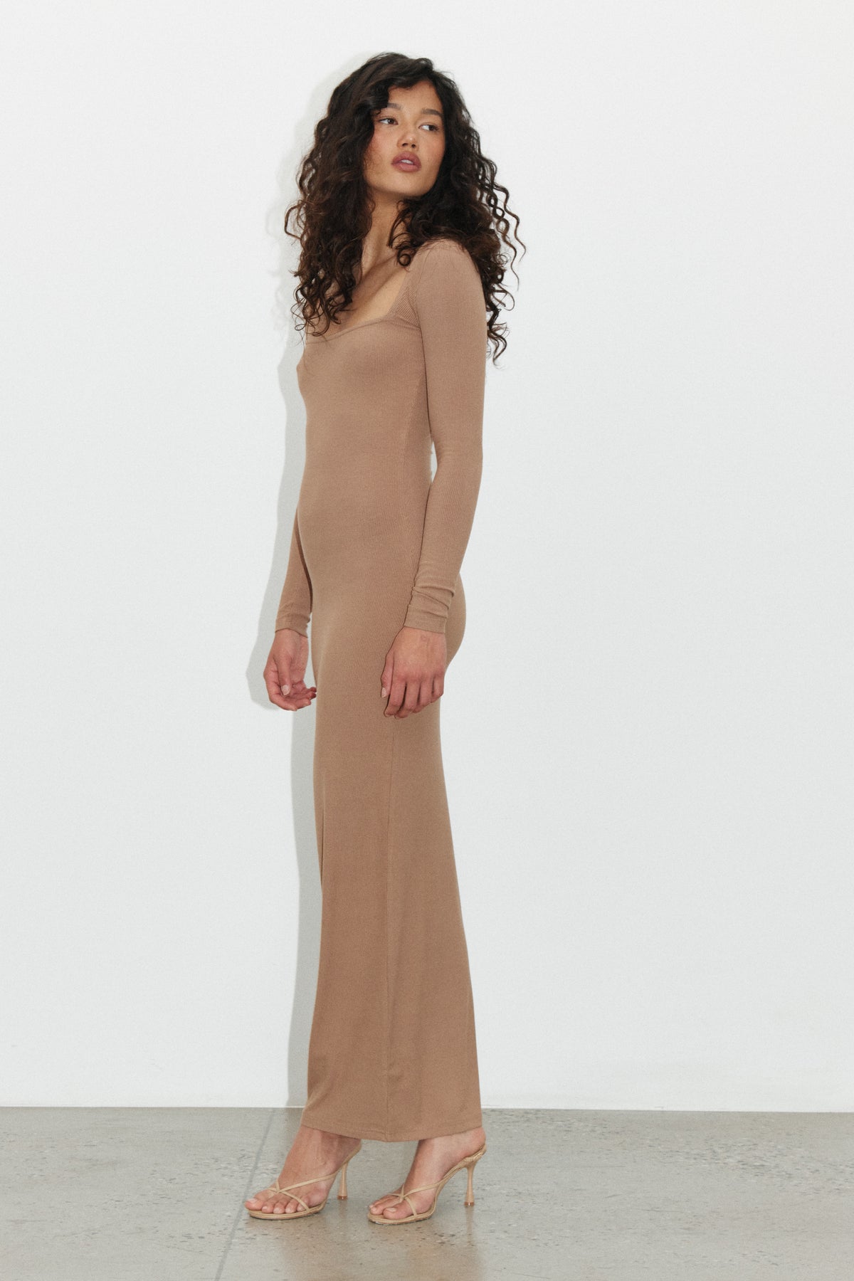 Nina Square Neck Maxi Dress in Macchiato, view 4, Bayse Brand