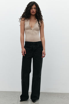 Aurora Sleeveless Henley Bodysuit in Biscotti, view 2, Bayse Brand