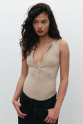 Aurora Sleeveless Henley Bodysuit in Biscotti, view 1, Bayse Brand