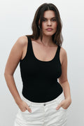 Mia Scoop Neck Sleeveless Bodysuit in Black, view 1, Bayse Brand