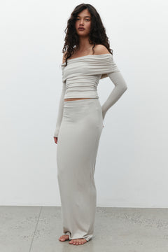 Eden Everyday Maxi Skirt in Oatmeal, view 1, Bayse Brand