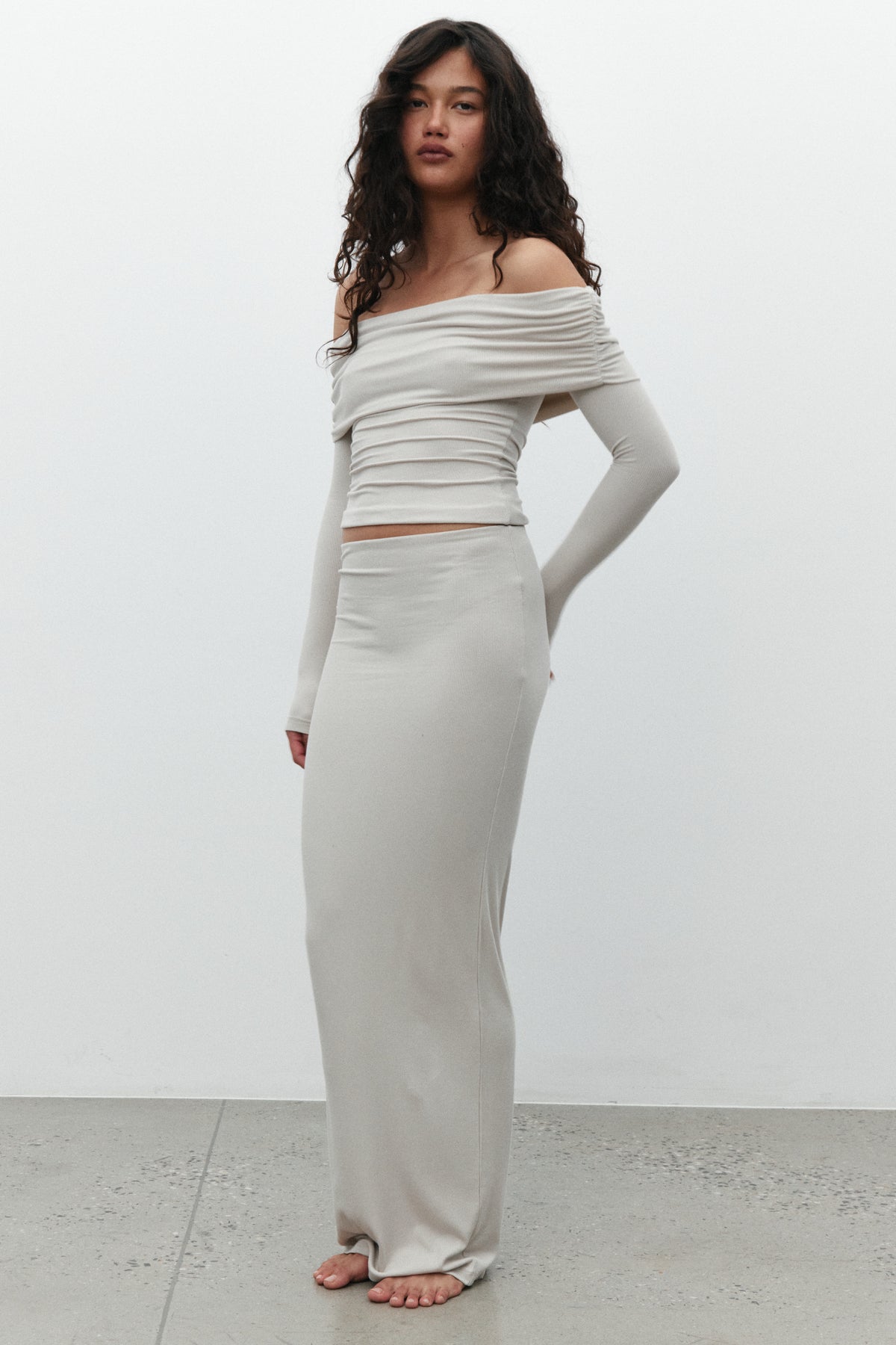 Eden Everyday Maxi Skirt in Oatmeal, view 1, Bayse Brand