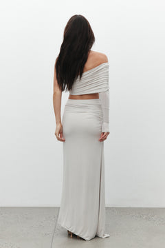 Akio One Shoulder Long Sleeve Top in Baby, view 2, Bayse Brand