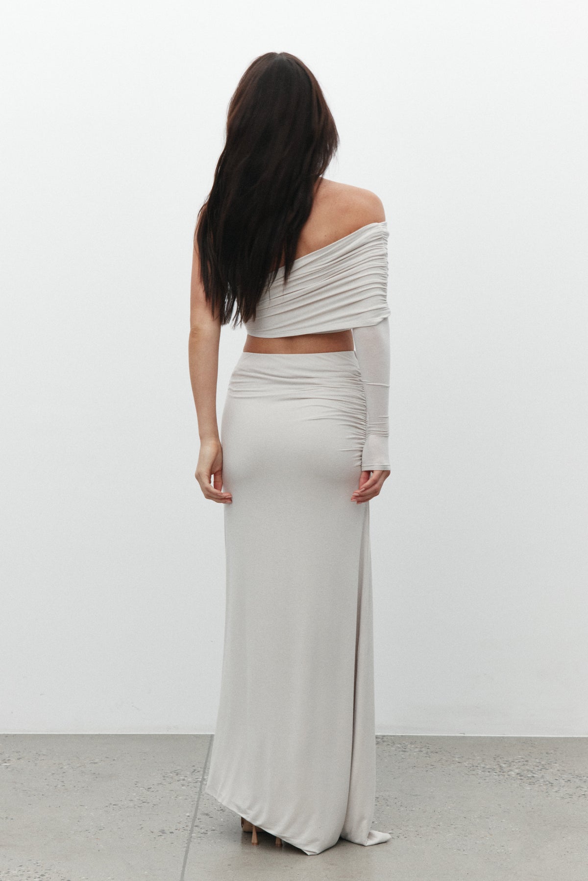 Akio One Shoulder Long Sleeve Top in Baby, view 2, Bayse Brand