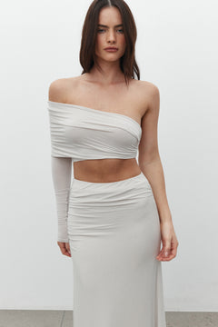 Akio One Shoulder Long Sleeve Top in Baby, view 3, Bayse Brand