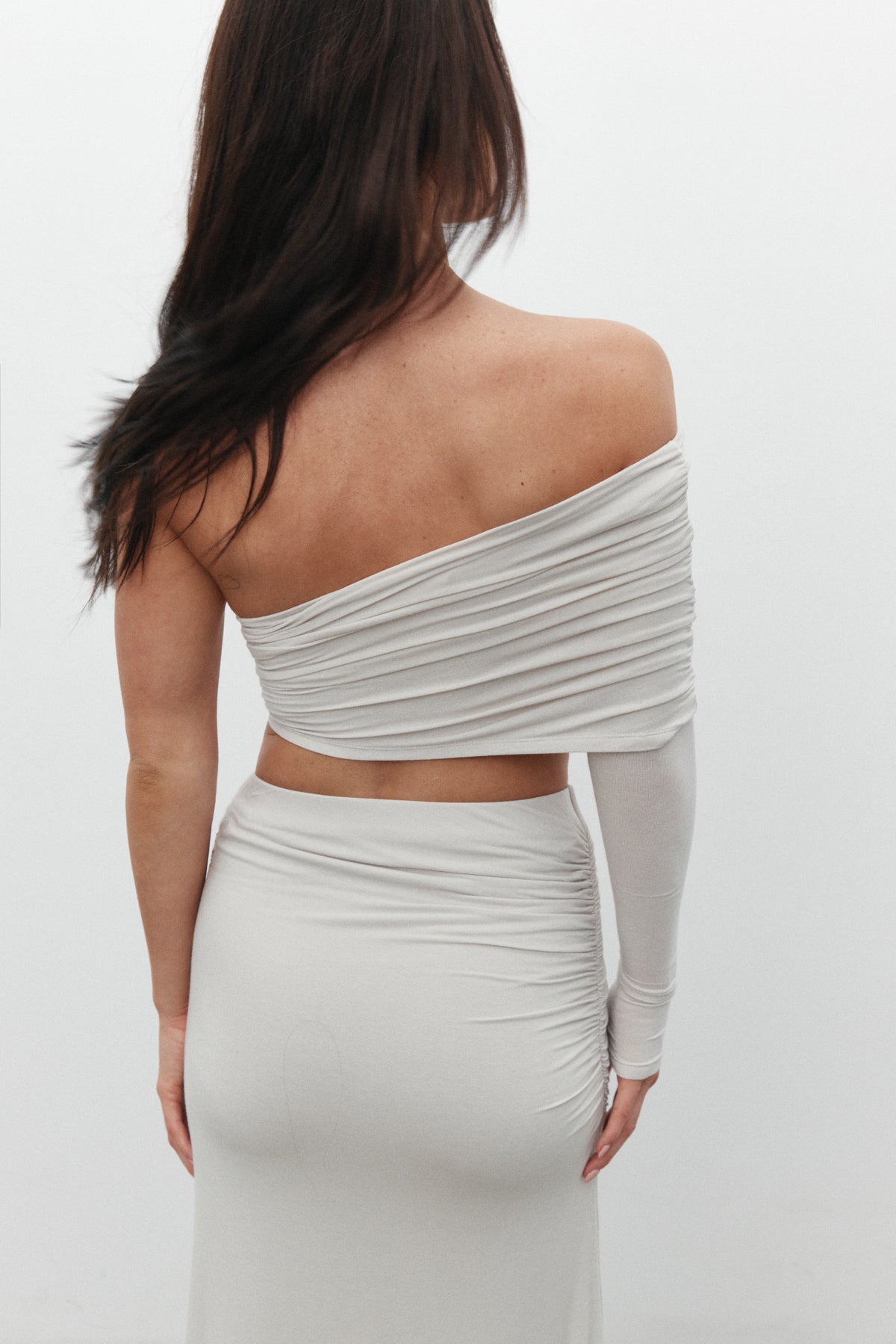 Akio One Shoulder Long Sleeve Top in Baby, view 4, Bayse Brand
