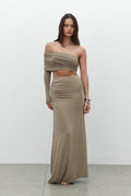 Akio One Shoulder Long Sleeve Top in Olive, view 1, Bayse Brand