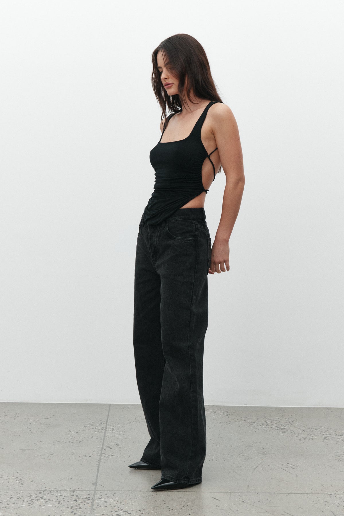 Nandita Square Neck Backless Top in Shadow, view 1, Bayse Brand