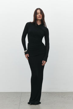 Amrita Draped Crossover Bodysuit in Shadow, view 2, Bayse Brand
