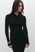 Amrita Draped Crossover Bodysuit in Shadow, view 1, Bayse Brand