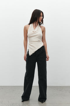 Cerise Cowl Neck Halter Top in Vanilla, view 1, Bayse Brand