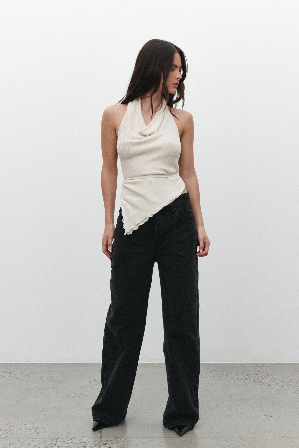 Cerise Cowl Neck Halter Top in Vanilla, view 1, Bayse Brand