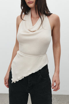 Cerise Cowl Neck Halter Top in Vanilla, view 3, Bayse Brand