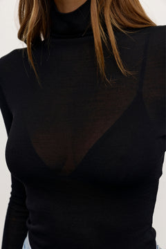 Airlie Sheer Turtleneck Top in Black, view 2, Bayse Brand