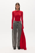 Araya Crossover Bodysuit in Garnet, view 1, Bayse Brand