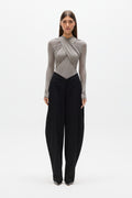 Araya Crossover Bodysuit in Light Grey Marle, view 1, Bayse Brand