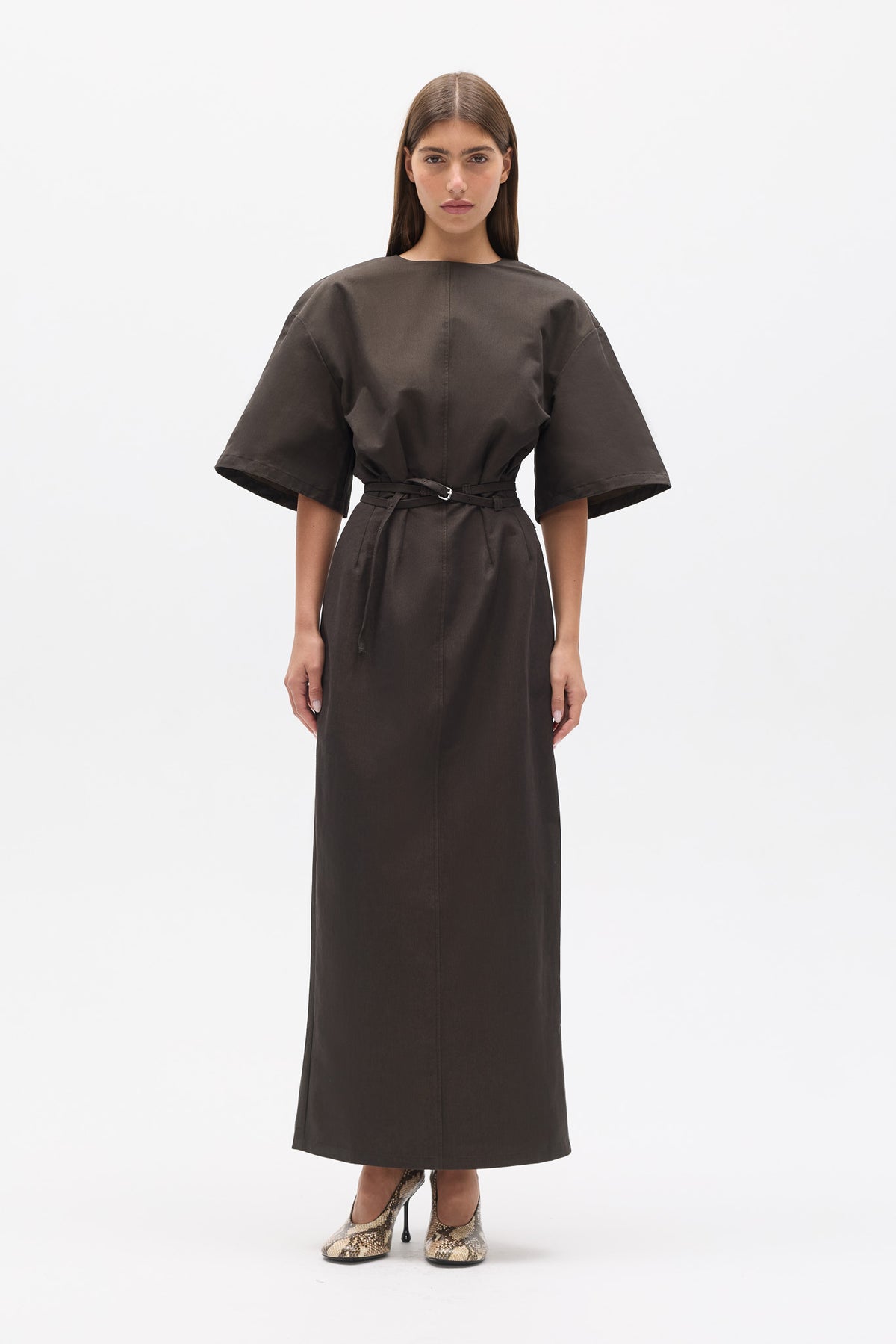 ARNA BELTED MAXI DRESS - ASH TWILL