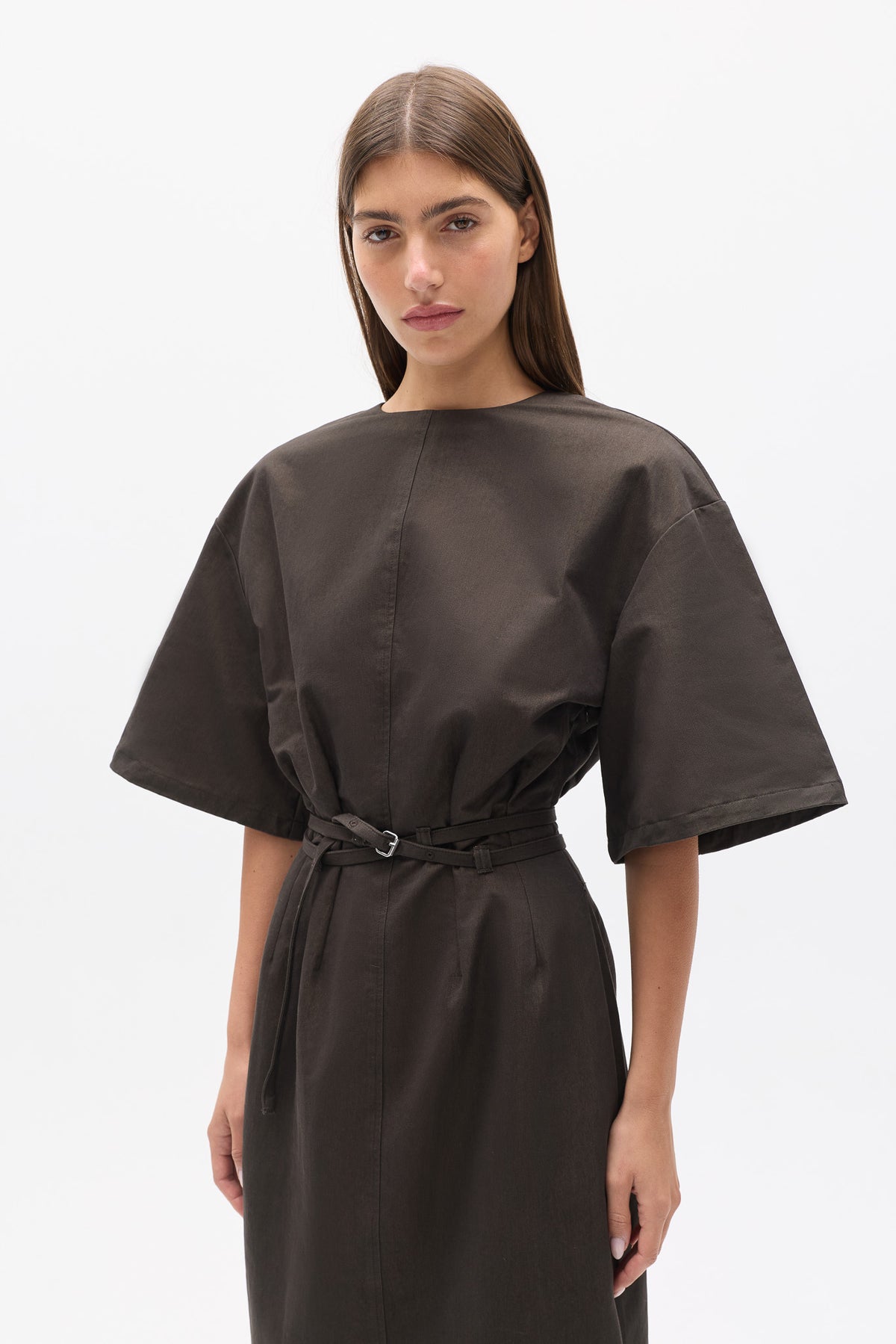 ARNA BELTED MAXI DRESS - ASH TWILL