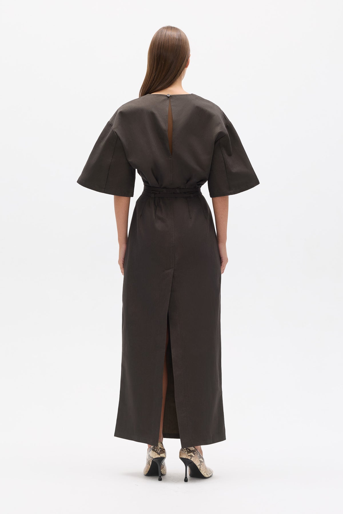 ARNA BELTED MAXI DRESS - ASH TWILL