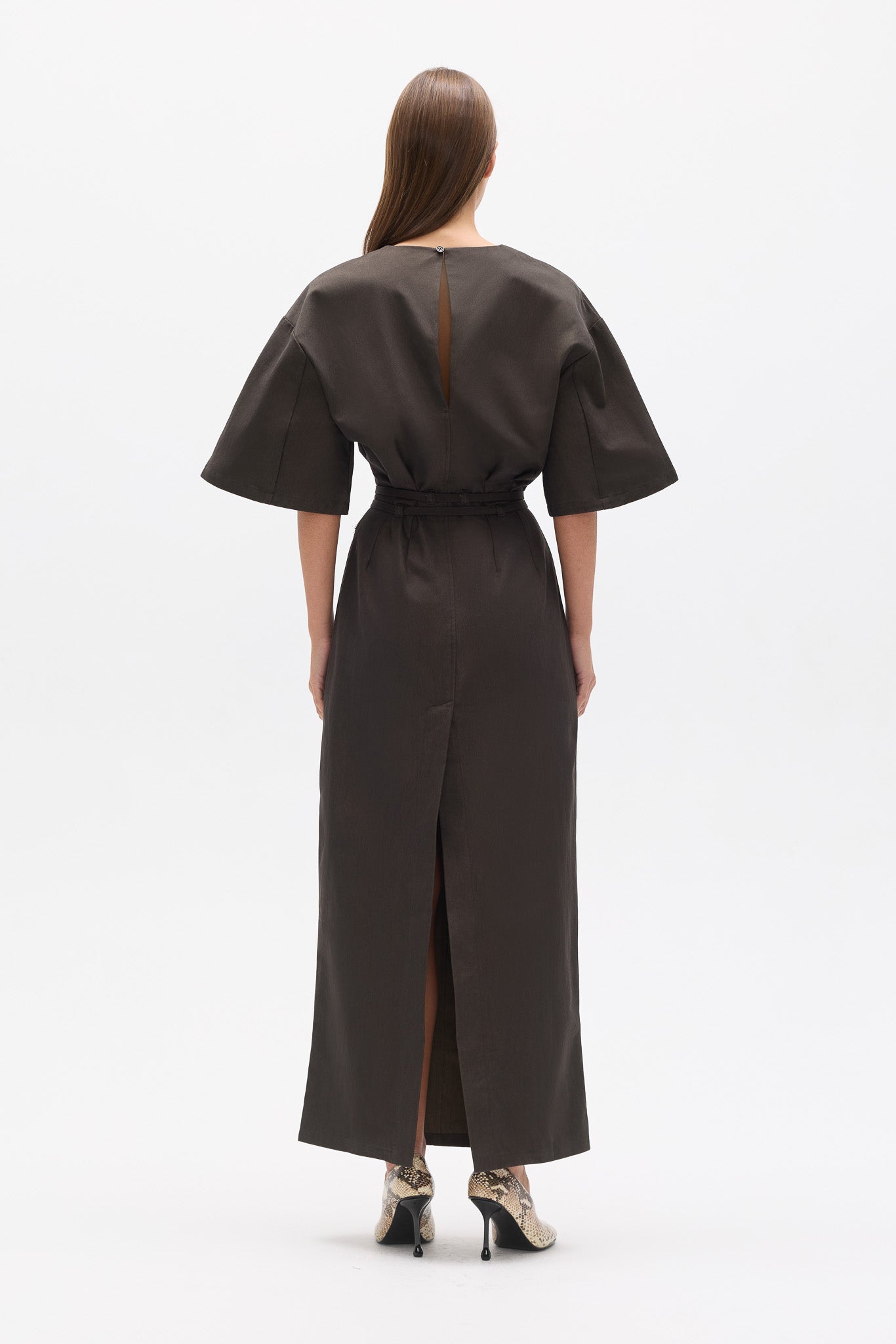 ARNA BELTED MAXI DRESS - ASH TWILL