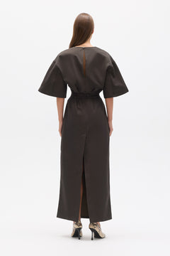 Arna Belted Maxi Dress in Ash Twill, view 4, Bayse Brand