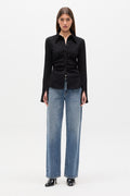 Adaia Stretch Jersey Shirt Top in Black, view 1, Bayse Brand
