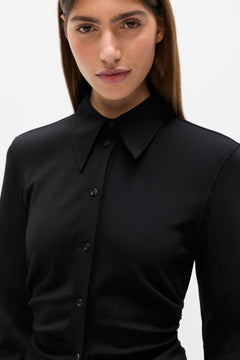 Adaia Stretch Jersey Shirt Top in Black, view 3, Bayse Brand