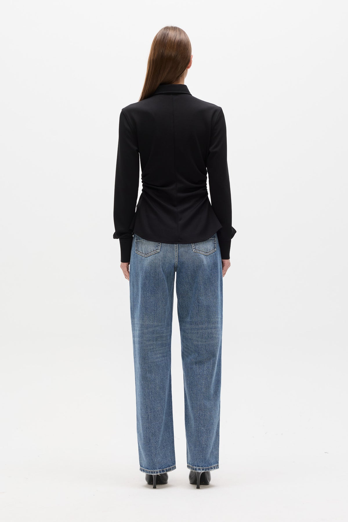 Adaia Stretch Jersey Shirt Top in Black, view 4, Bayse Brand