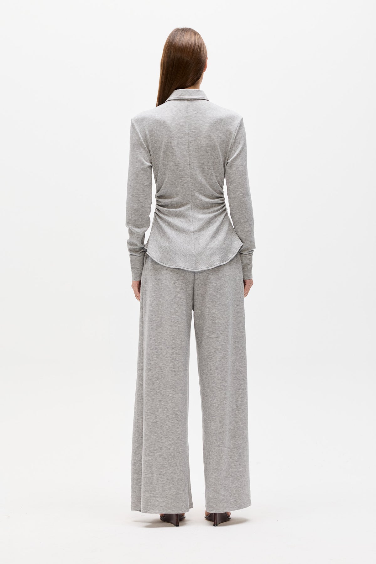 Adaia Stretch Jersey Shirt Top in Grey Marle, view 4, Bayse Brand